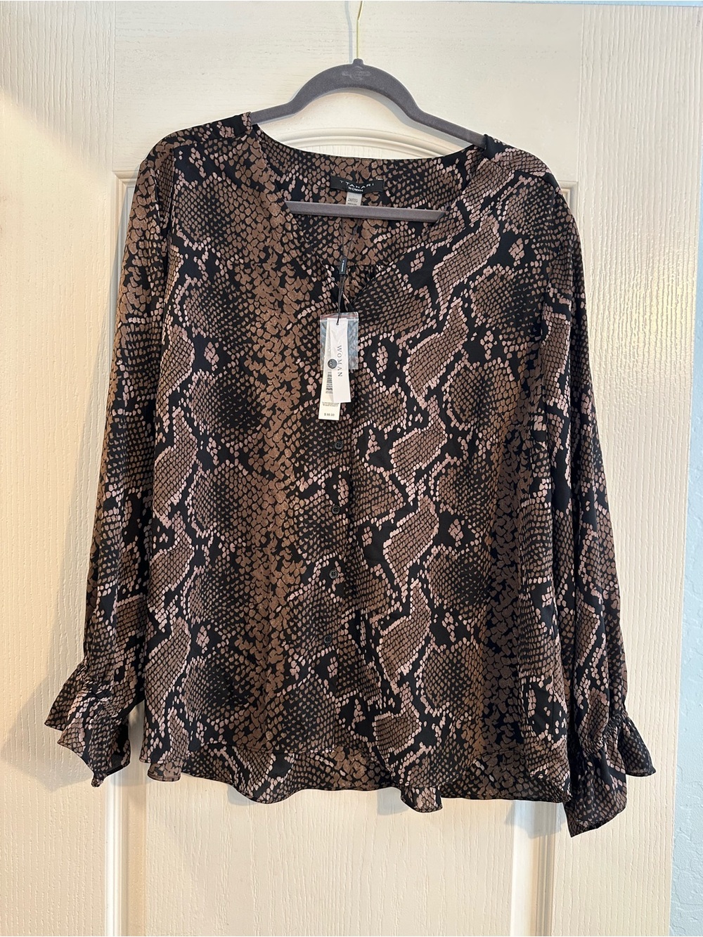 T Tahari Snake-Print Long-Sleeve Women's Blouse